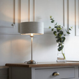 Luminosa Lighting Luminosa Highclere 1 Light Table Lamp Brushed Chrome Plate, Natural Linen - thumbnail 4