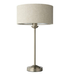 Luminosa Lighting Luminosa Highclere 1 Light Table Lamp Brushed Chrome Plate, Natural Linen - thumbnail 6