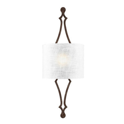 Elegant Wall Light With Hidden Lamp And White Linen Shade In Distressed Gold Leaf Finish