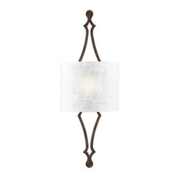 Elegant Wall Light With Hidden Lamp And White Linen Shade In Distressed Gold Leaf Finish