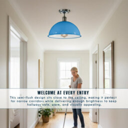 Industrial- Semi Flush Mount Vintage Ceiling Light Metal 30Cm Dome Lampshade Pendant Light For Living Room - thumbnail 7