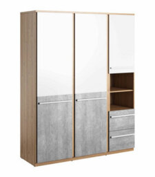 Arte Modern Philosophy Wardrobe With Shelves And Drawers In Grey, White & Oak (H)1910mm (W)1500mm (D)510mm - Spacious Room Storage - thumbnail 3