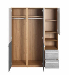 Arte Modern Philosophy Wardrobe With Shelves And Drawers In Grey, White & Oak (H)1910mm (W)1500mm (D)510mm - Spacious Room Storage - thumbnail 2