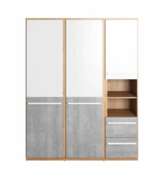 Arte Modern Philosophy Wardrobe With Shelves And Drawers In Grey, White & Oak (H)1910mm (W)1500mm (D)510mm - Spacious Room Storage