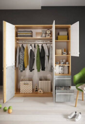 Arte Modern Philosophy Wardrobe With Shelves And Drawers In Grey, White & Oak (H)1910mm (W)1500mm (D)510mm - Spacious Room Storage - thumbnail 4