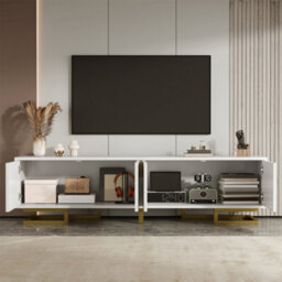 Matteo White Textured Door Tv Stand With Golden Handles & Legs - 160Cm Wide Media Unit - thumbnail 4
