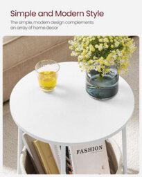 Songmics Bedside Table, Round End Table With Spacious Fabric Basket, Modern Touch For Living Room Or Bedroom, White And Beige - thumbnail 4