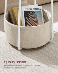 Songmics Bedside Table, Round End Table With Spacious Fabric Basket, Modern Touch For Living Room Or Bedroom, White And Beige - thumbnail 5