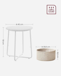 Songmics Bedside Table, Round End Table With Spacious Fabric Basket, Modern Touch For Living Room Or Bedroom, White And Beige - thumbnail 2