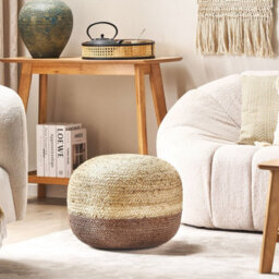 Wyld And Coco Round Jute Pouffe Brown 50 X 50 X 40 Cm - Boho Ottoman, Eps Filled - thumbnail 2