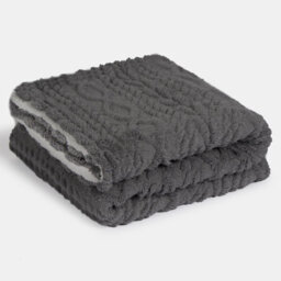 OHS Cable Knit Blanket Sherpa Fleece Plush Supersoft Warm Throw, Grey - 130 X 160Cm - thumbnail 4