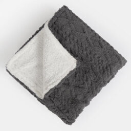 OHS Cable Knit Blanket Sherpa Fleece Plush Supersoft Warm Throw, Grey - 130 X 160Cm - thumbnail 3