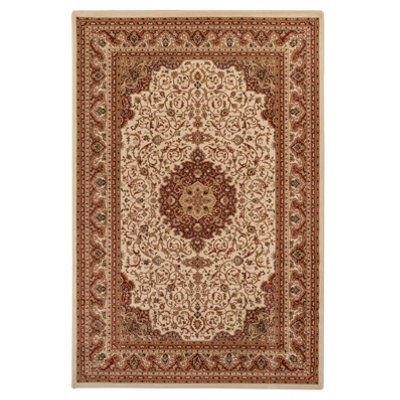 Loomed Red Cream Gold Classical Oriental Medallion Area Rug 80Cm X 150Cm - image 1
