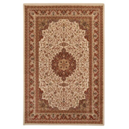 Loomed Red Cream Gold Classical Oriental Medallion Area Rug 80Cm X 150Cm - thumbnail 1