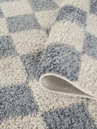 Chester Living Room Shaggy Area Rug Modern - Contemporary Checkered Design - Hallway Runner Indoor Rug Duck Egg Blue 200X290 Cm - thumbnail 3