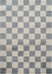 Chester Living Room Shaggy Area Rug Modern - Contemporary Checkered Design - Hallway Runner Indoor Rug Duck Egg Blue 200X290 Cm - thumbnail 2
