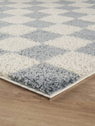 Chester Living Room Shaggy Area Rug Modern - Contemporary Checkered Design - Hallway Runner Indoor Rug Duck Egg Blue 200X290 Cm - thumbnail 4