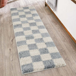 Chester Living Room Shaggy Area Rug Modern - Contemporary Checkered Design - Hallway Runner Indoor Rug Duck Egg Blue 200X290 Cm - thumbnail 5