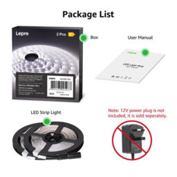 Lepro 12V Led Strip Light (No Power Plug), Cool White 6000K, 60 Leds/m, 5M 2300Lm, Pack Of 2 - thumbnail 5