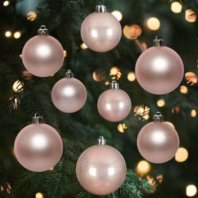 Decoris 30 Blush Pink Christmas Tree Baubles Shatterproof Hanging Decoration 4Cm 5Cm 6Cm - image 1