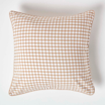 Homescapes Cotton Gingham Check Beige Cushion Cover, 60 X 60 Cm - image 1