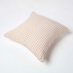 Homescapes Cotton Gingham Check Beige Cushion Cover, 60 X 60 Cm - thumbnail 4