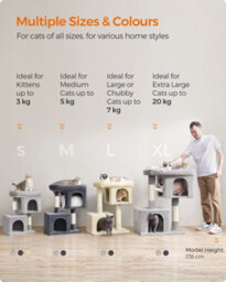 LEDREM Cat Tree, 84 Cm Cat Tower, L, Cat Condo For Large Cats Up To 7 Kg, Large Cat Perch, 2 Cat Caves, Scratching Post, Smoky Grey - thumbnail 6
