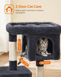 LEDREM Cat Tree, 84 Cm Cat Tower, L, Cat Condo For Large Cats Up To 7 Kg, Large Cat Perch, 2 Cat Caves, Scratching Post, Smoky Grey - thumbnail 5