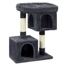 LEDREM Cat Tree, 84 Cm Cat Tower, L, Cat Condo For Large Cats Up To 7 Kg, Large Cat Perch, 2 Cat Caves, Scratching Post, Smoky Grey - thumbnail 2