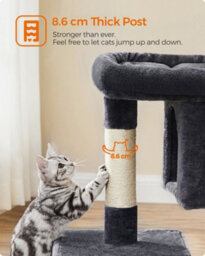 LEDREM Cat Tree, 84 Cm Cat Tower, L, Cat Condo For Large Cats Up To 7 Kg, Large Cat Perch, 2 Cat Caves, Scratching Post, Smoky Grey - thumbnail 4