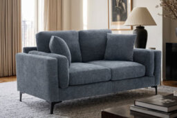 Compact Modern Denim Blue 2 Seater Sofa For Living Room Marghera - Plush Chenille - Room Delivery - thumbnail 1