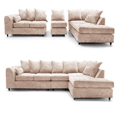 Furnishings For Less UK Monaco Chenille Fabric 5 Seater L Shaped Corner Sofa  Beige Right Hand Facing