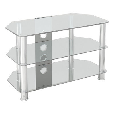 "Avf Classic 80Cm Glass Corner Tv Stand With Cable Management For Tvs Up To 43"" - Clear & Chrome" - image 1