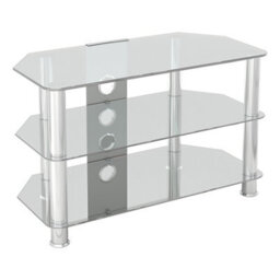 "Avf Classic 80Cm Glass Corner Tv Stand With Cable Management For Tvs Up To 43"" - Clear & Chrome" - thumbnail 1