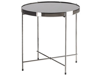 Beliani Round Side Table 40Cm Black Tempered Glass With Silver Legs - image 1