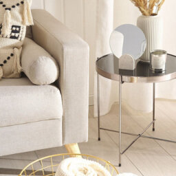 Beliani Round Side Table 40Cm Black Tempered Glass With Silver Legs - thumbnail 2