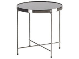 Beliani Round Side Table 40Cm Black Tempered Glass With Silver Legs - thumbnail 1