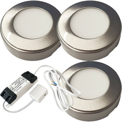 Brushed Nickel Round Led Under Cabinet Lighting Kit - Warm White 3-Pack With Driver - image 1