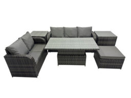 Fimous Rattan Garden Furniture Dining Set 6-Seater Patio Height Adjustable Rising Lifting Table Sofa Set With 2 Side Tables - thumbnail 1
