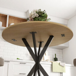 Wyld Haus Mihafi 80Cm Round Industrial Dining Table, Oak-Effect Top And Black Cross-Leg Frame - thumbnail 9