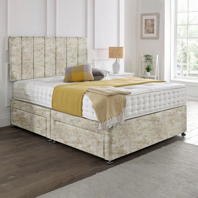 Dining Tables Oslo Matching Headboard Divan Set, 2 Drawer On Same Side With Sprung 1500 Comfort Mattress - Crushed Champagne - King - image 1