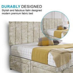 Dining Tables Oslo Matching Headboard Divan Set, 2 Drawer On Same Side With Sprung 1500 Comfort Mattress - Crushed Champagne - King - thumbnail 3