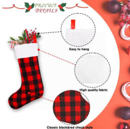 Amorly 2Pcs Black Red Buffalo Plaid Christmas Stockings, Hanging Xmas Stockings For Christmas Tree Fireplace Holiday Party Decor - thumbnail 6