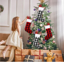 Amorly 2Pcs Black Red Buffalo Plaid Christmas Stockings, Hanging Xmas Stockings For Christmas Tree Fireplace Holiday Party Decor - thumbnail 5
