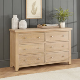 The Furniture Market Cheshire Whitewash Oak Large Wide 6 Drawer Chest