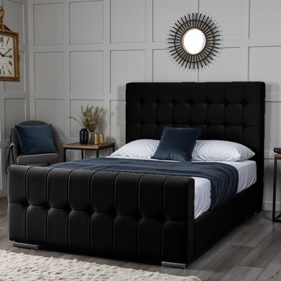 UKBEDFURNITURE Orlando Black Plush Valvet Upholstered Bed Frame Only- Blackboard - 48 Inch Headboard - image 1