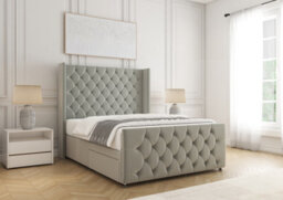 "Bsspoke Divan Bed Set Silver Velvet With 54Inch Wingedback Headboard & 20"" Footboard & Mattress No Drawers 3Ft 4Ft 4Ft6 5Ft 6Ft" - thumbnail 2