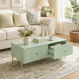 Homcom Coffee Table With 2 Drawers And Legs For Living Room, Light Green - thumbnail 8