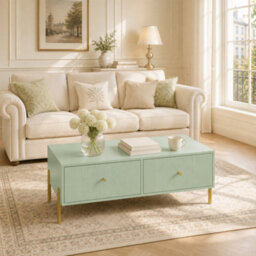 Homcom Coffee Table With 2 Drawers And Legs For Living Room, Light Green - thumbnail 2