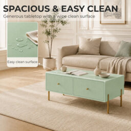 Homcom Coffee Table With 2 Drawers And Legs For Living Room, Light Green - thumbnail 4